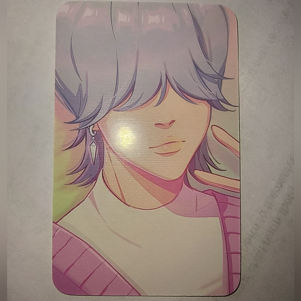 Pastel Anime Boy Art Print Card - Lavender & Pink Kpop Demon Hunters Mystery